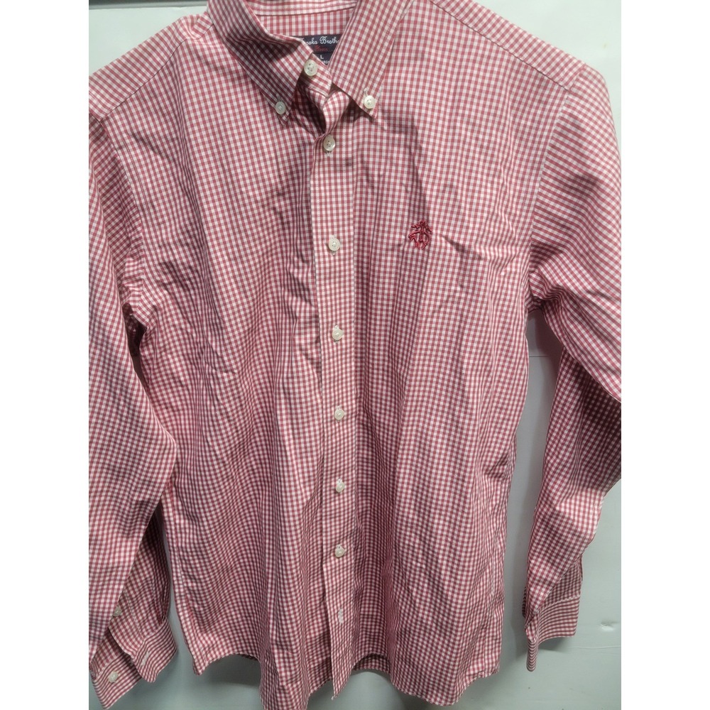 Brooks Brothers Mens Red White Gingham Non-Iron Cotton Button Down Shirt Large